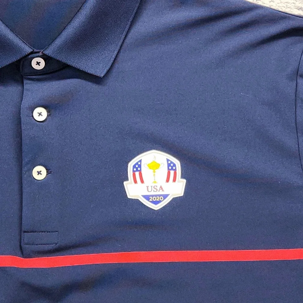RLX Ralph Lauren Ryder Cup USA 2020 Golf Shirt Polo Mens Large Blue Red Striped
